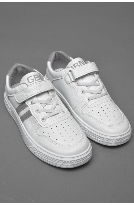 Кросівки дитячі білого кольору на ліпучці та шнурівці 174504L