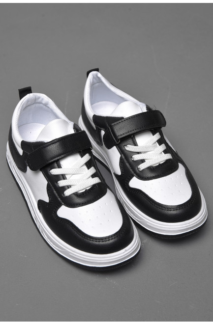 Кросівки дитячі чорно-білого кольору на ліпучці та шнурівці 174505L