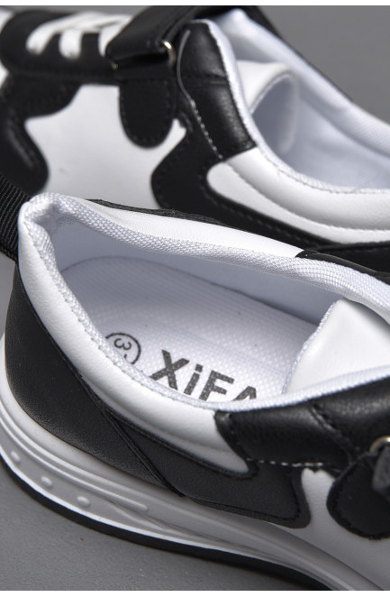 Кросівки дитячі чорно-білого кольору на ліпучці та шнурівці 174505L