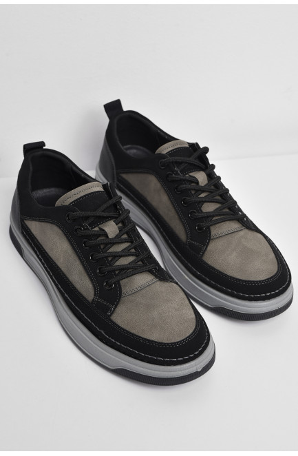Кроссовки мужские черно-серого цвета на шнуровке 174544L