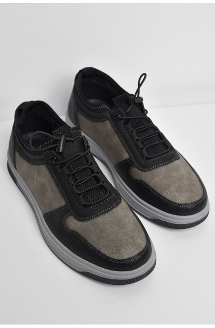Кросівки чоловічі чорно-сірого кольору на шнурівці 174545L