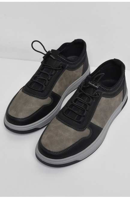 Кросівки чоловічі чорно-сірого кольору на шнурівці 174545L