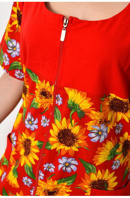 Халат жіночий напівбатальний з квітковим принтом червоного кольору 174587L