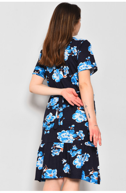 Халат жіночий напівбатальний з квітковим принтом темно-синього кольору 174589L