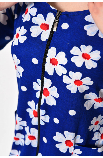 Халат жіночий батальний з квітковим принтом синього кольору 174590L