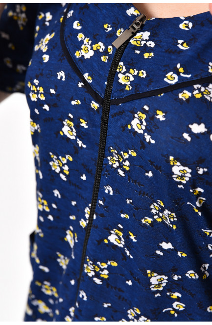Халат жіночий напівбатальний з квітковим принтом темно-синього кольору 174605L