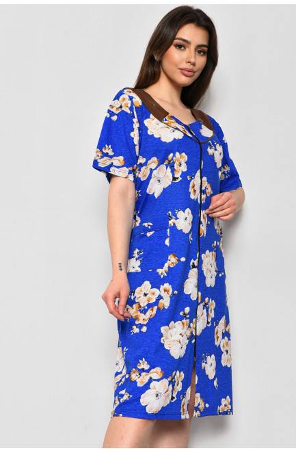 Халат жіночий напівбатальний з квітковим принтом синього кольору 174614L