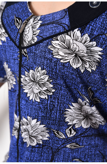 Халат жіночий батальний з квітковим принтом синього кольору 174625L