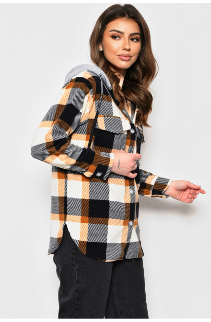 Рубашка женская флисовая коричневого цвета в клеточку 174640L