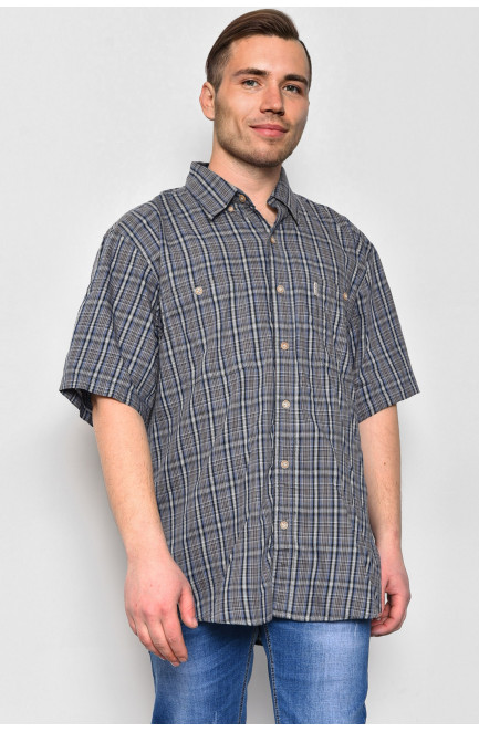 Рубашка мужская батальная синего цвета в клеточку 174762L