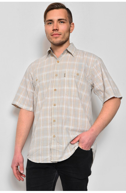 Рубашка мужская батальная бежевого цвета в клеточку 174769L