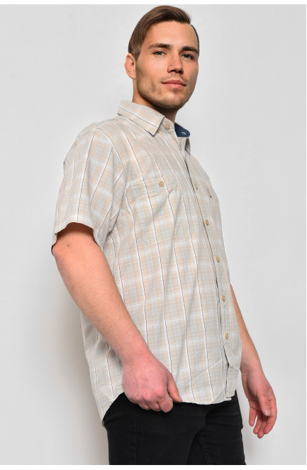 Рубашка мужская батальная бежевого цвета в клеточку 174769L