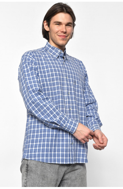 Рубашка мужская батальная синего цвета в клеточку 174788L