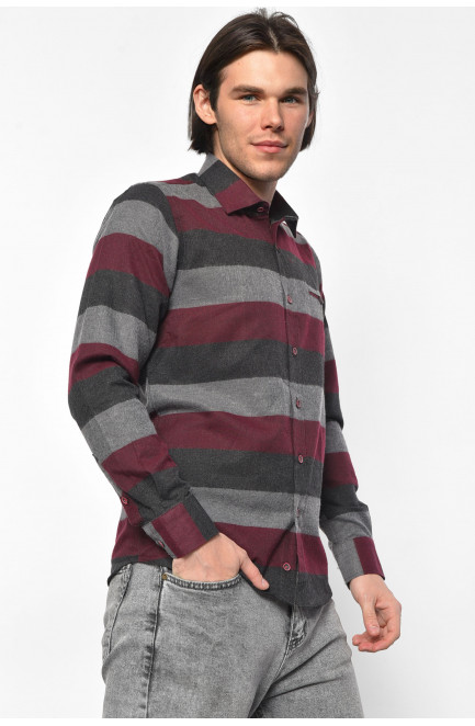 Рубашка мужская серого цвета в клеточку 174856L