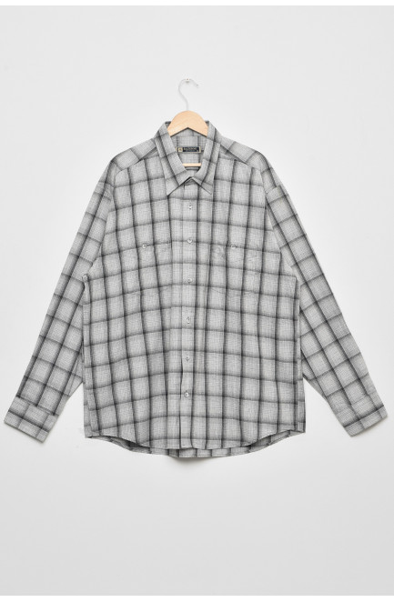 Рубашка мужская батальная серого цвета в клеточку 174899L