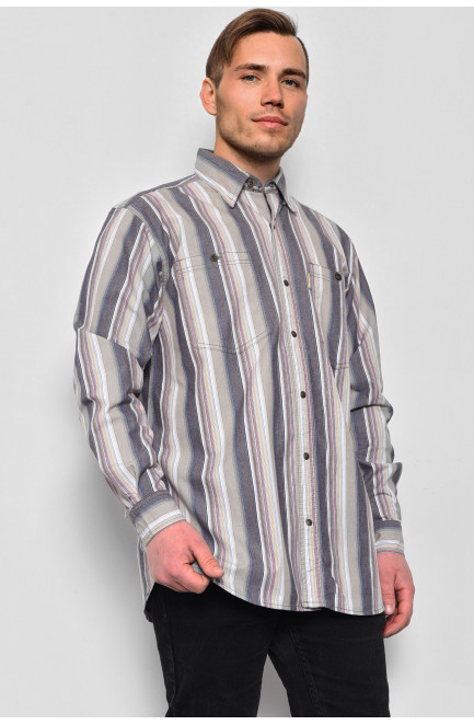 Рубашка мужская батальная бежевого цвета в полоску 174995L