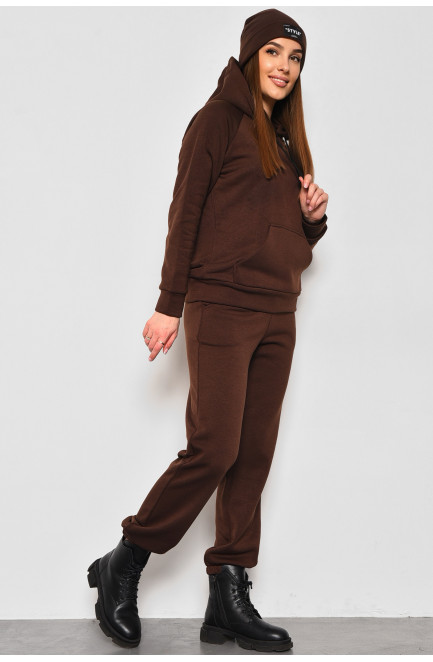 Спортивний костюм жіночий трійка на флісі  коричневого кольору 175067L
