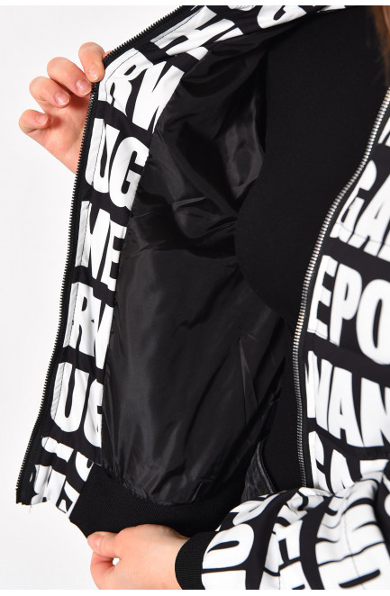 Куртка женская демисезонная с принтом черного цвета 175157L