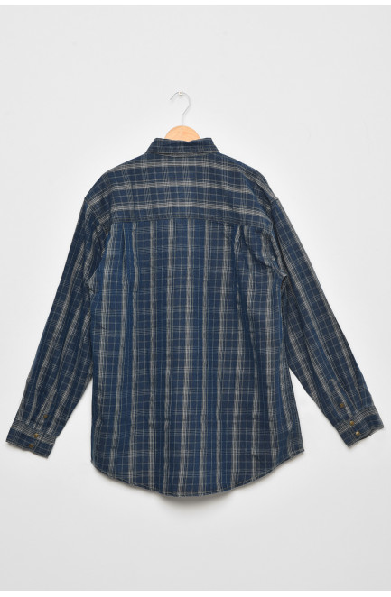 Рубашка мужская батальная джинсовая синего цвета в клетку 175302L
