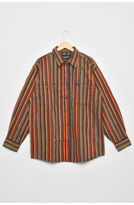 Рубашка мужская батальная коричневого цвета в полоску 175314L