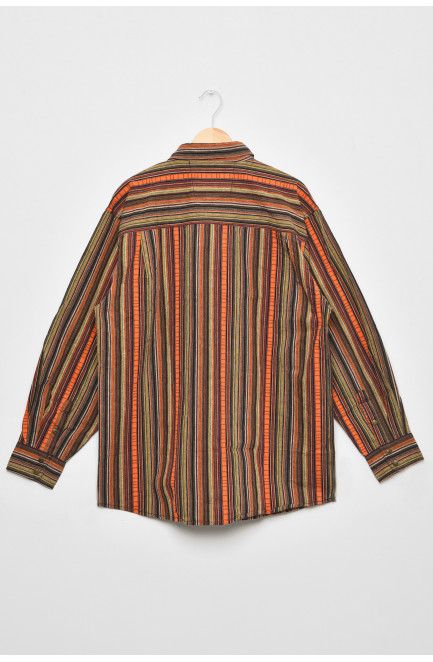 Рубашка мужская батальная коричневого цвета в полоску 175314L