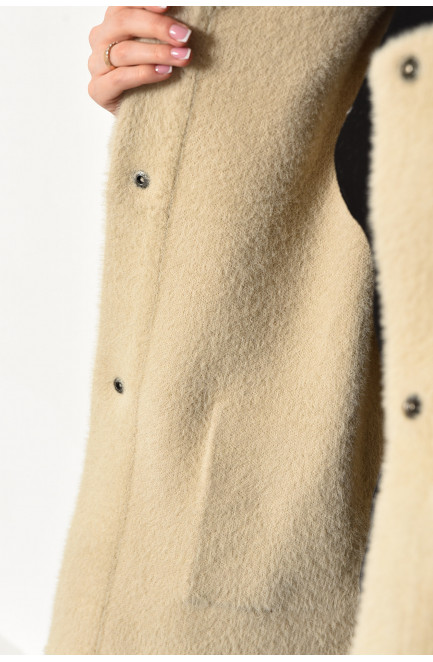 Пальто жіноче напівбатальне з альпаки бежевого кольору 175863L