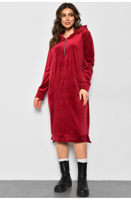 Сукня-худі жіноча напівбатальна велюрова темно-рожевого кольору 175886L
