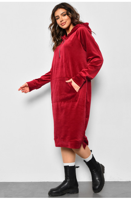 Платье-худи женское полубатальное велюровое темно-розового цвета 175886L