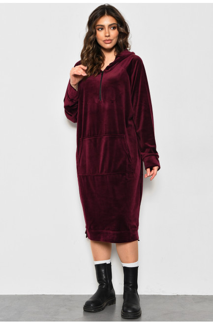 Сукня-худі жіноча напівбатальна велюрова сливового кольору 175887L