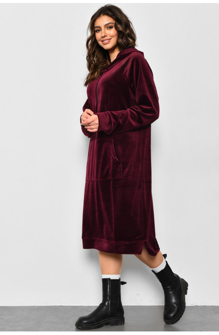 Платье-худи женское полубатальное велюровое сливового цвета 175887L