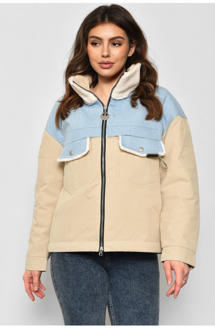 Куртка женская демисезонная бежево-голубого  цвета 175899L