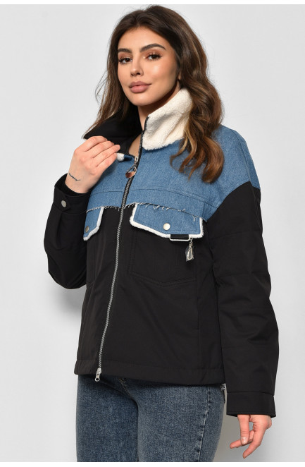 Куртка жіноча демісезонна чорно-блакитного  кольору 175900L