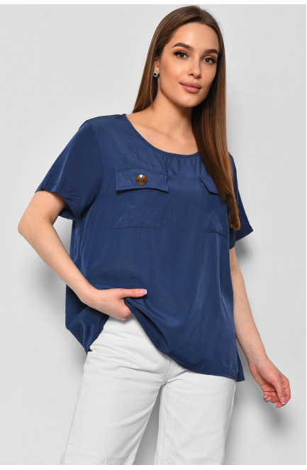 Блуза женская с коротким рукавом синего цвета 176172L