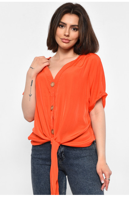 Блуза женская полубатальная с коротким рукавом оранжевого цвета 176174L