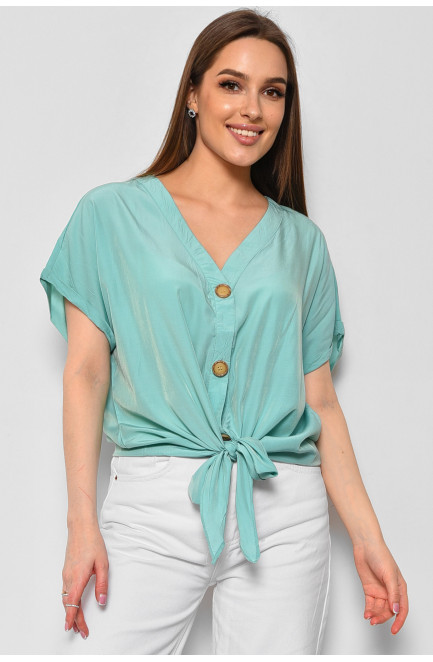 Блуза женская полубатальная с коротким рукавом мятного цвета 176175L