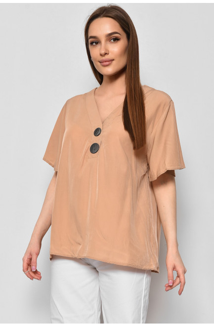 Блуза жіноча з коротким рукавом  бежевого кольору 176189L