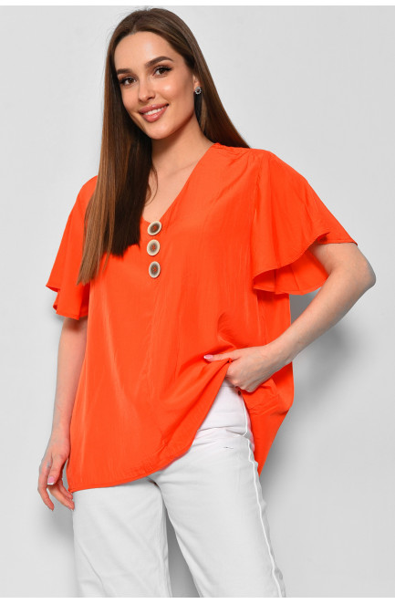 Блуза женская полубатальная с коротким рукавом оранжевого цвета 176201L