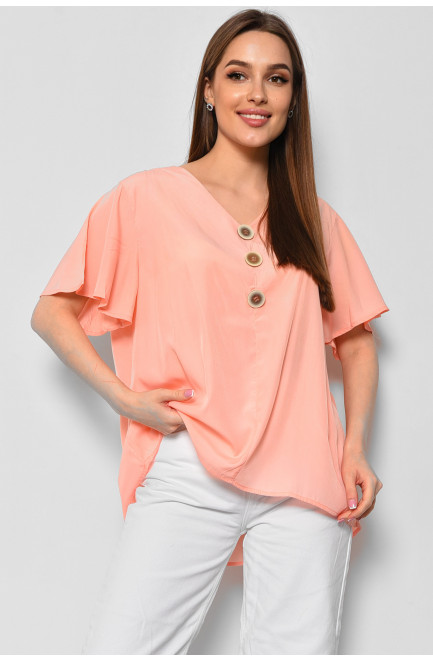 Блуза женская полубатальная с коротким рукавом персикового цвета 176202L