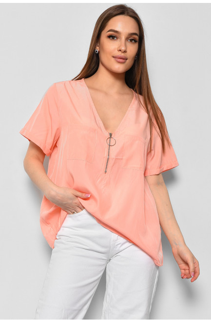 Блуза жіноча з коротким рукавом  персикового кольору 176211L
