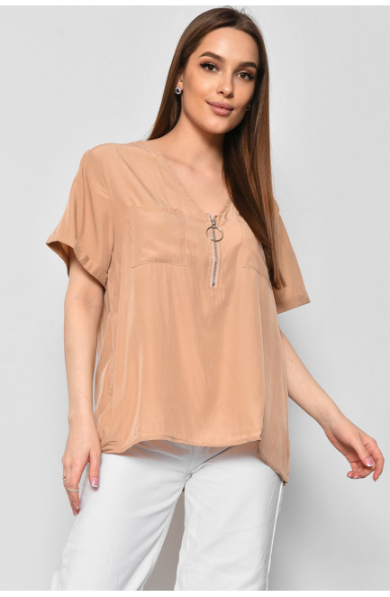 Блуза жіноча з коротким рукавом  бежевого кольору 176214L