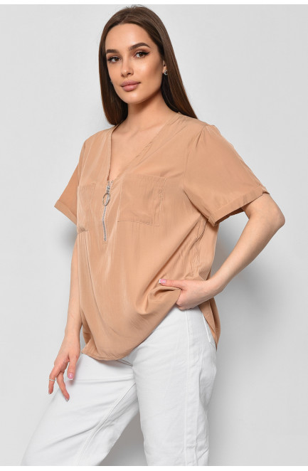Блуза женская с коротким рукавом бежевого цвета 176214L