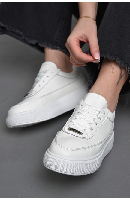 Кросівки жіночі натуральна шкіра білого кольору на шнурівці 176423L
