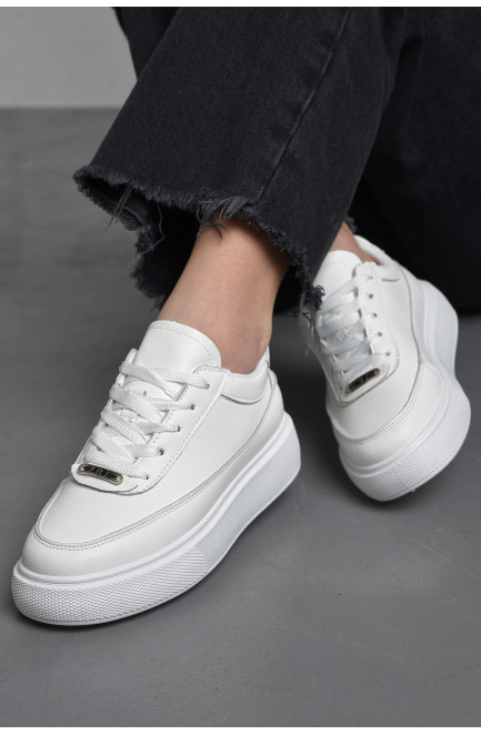 Кросівки жіночі натуральна шкіра білого кольору на шнурівці 176423L