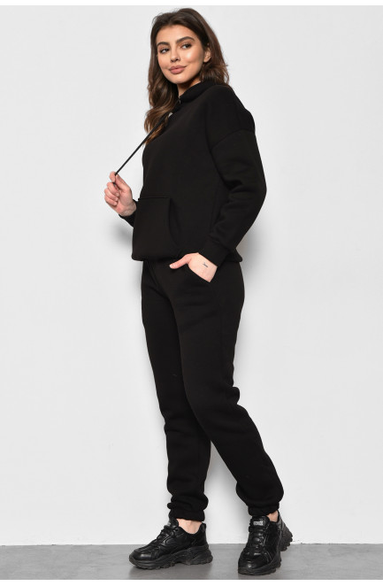 Спортивный костюм женский на флисе черного цвета 176622L