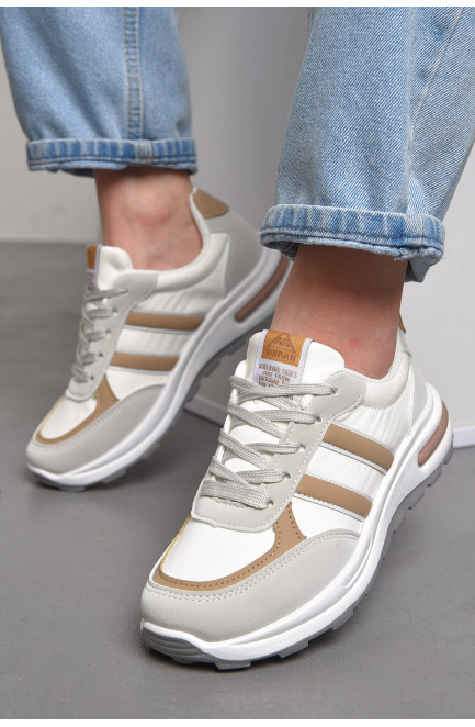 Кросівки жіночі біло-сірого кольору на шнурівці 176629L