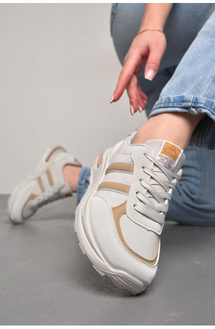 Кросівки жіночі сірого кольору на шнурівці 176630L