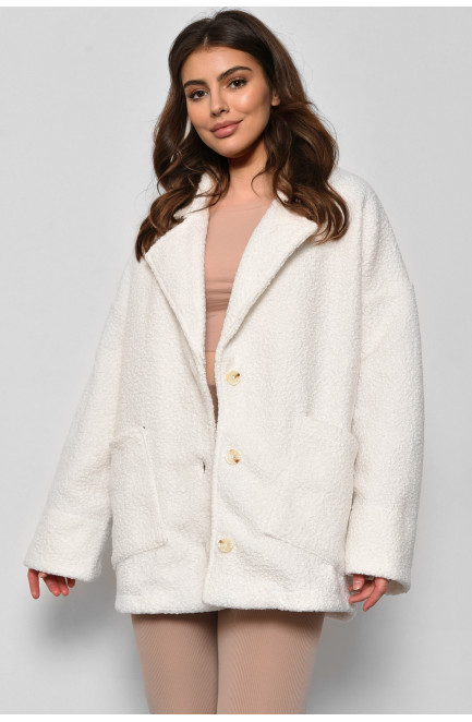 Пальто жіноче напівбатальне вкорочене білого кольору 176720L