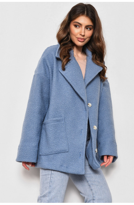 Пальто женское полубатальное укороченное голубого цвета 176721L