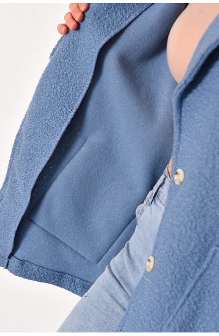 Пальто женское полубатальное укороченное голубого цвета 176721L