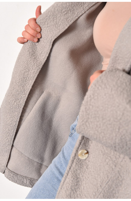 Пальто женское полубатальное укороченное темно-серого цвета 176722L